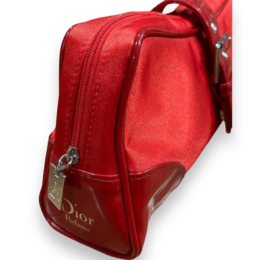 Revolve Dior Vintage Parfum Red Satin Toiletry Bag or Purse Clutch with Buckle